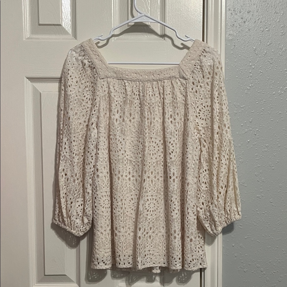 LC Lauren Conrad Beige Lace Blouse - Picture 3 of 5